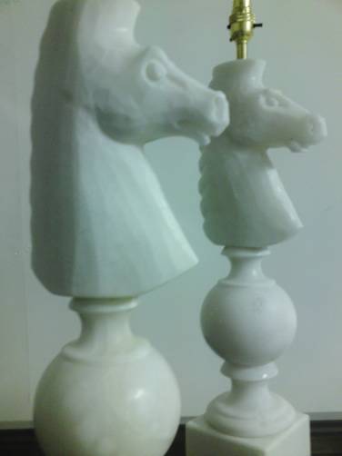 Table lamps, marble, horse head, 1950`s ca, Italian